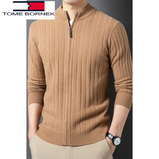 TOME BORNEK Tommy Tommy Men's Wool Knitted Cardigan Autumn and Winter Business Loose Sweater Long Sleeve Half Turtle Collar Jacket Casual Spring Jinhua Camel S 165