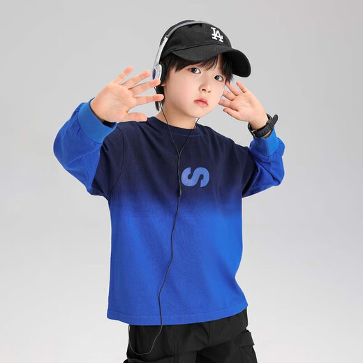 Zuoxi Boys T-shirt Long Sleeve Pure Cotton Children's Autumn Clothing 2025 New Boys and Big Children's Tops Spring and Autumn Inner Blue 150