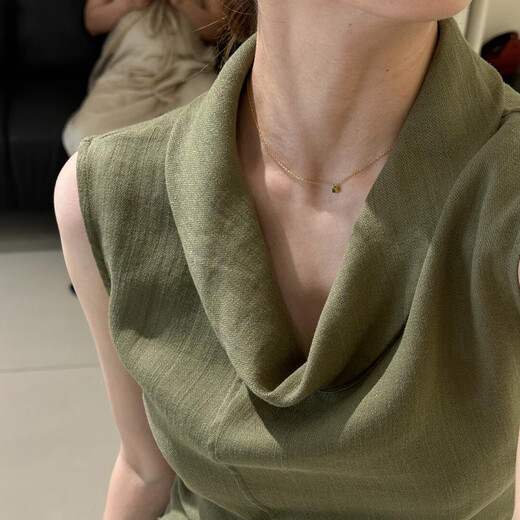 Shixi Peridot Sterling Silver Necklace Colored Green Diamond Light Luxury Premium 18k Gold Plated Women's Triangular Pendant Clavicle Chain S925