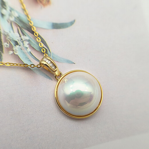 Miaozun artificial horse oyster pearl pendant necklace 15mm cherry blossom pink women's shell pearl pendant necklace S925 silver style cherry blossom pink style