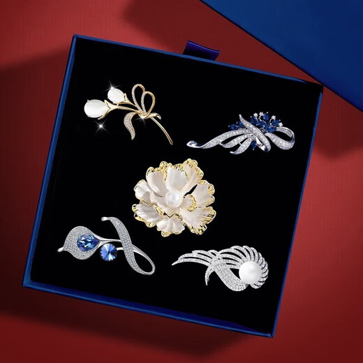 Dawn color flower brooch, weekly gift box, high-end corsage, suit pin, accessories, high-end birthday gift, practical style, five brooch set H122