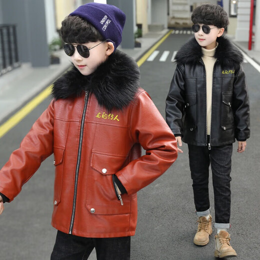 Disney (Disney) brand children's clothing boys' fleece jacket autumn and winter children's leather jacket thickened warm winter jacket boy medium and large black 140cm