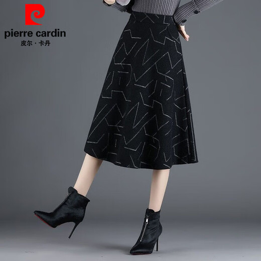Pierre Cardin Woolen Skirt Women's 2024 Autumn and Winter New Midi-Length Skirt Large D Size Women's A-Line Skirt Pleated Skirt Winter Skirt Skirt Women 5091# Geometric Pattern M Recommendation 105Jin Jin is equal to 0.5kg within