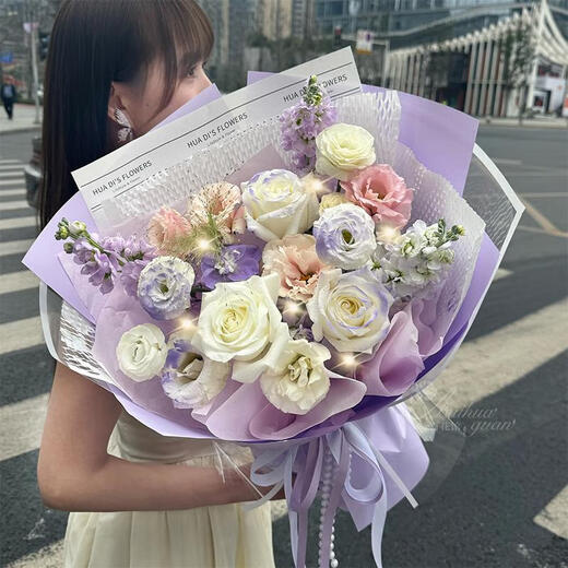 Baihuaguan Flower Express Flower Gift Purple Rose Gypsophila Bouquet Birthday Gift for Girlfriend and Wife Same-City Delivery Purple Charm | dyg55