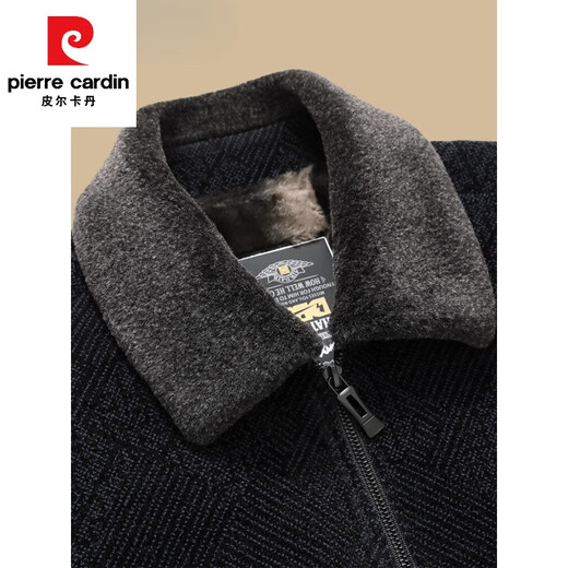 皮尔卡丹（pierre cardin）中年男士棉衣冬季中老年男装加绒加厚毛呢外套爸爸冬装棉服男 藏青色 180 适合115-130斤