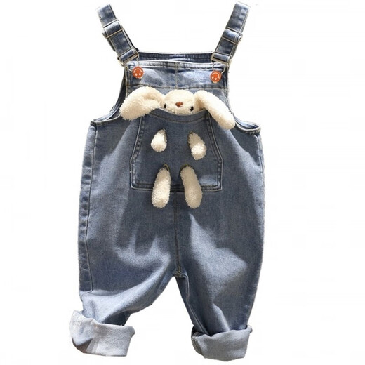 Liu Chaobu girls' suit new internet celebrity baby girl trousers little girl's shirt two-piece set Little Bear single piece blue overalls 120 cm