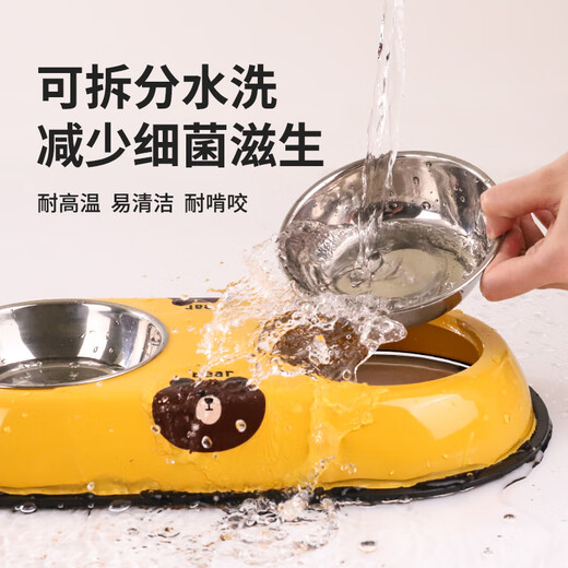 Qi Oh dog bowl, dog bowl, cat bowl, cat food bowl, dog rice bowl, anti-knock over double bowl, integrated drinking water bowl, small and medium-sized dog pet supplies, green and gray double bowl, large size (suitable for 7-35 Jin Jin equals 0.5 kg dogs and cats)