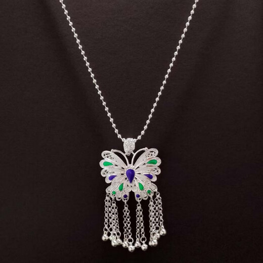 DL 1998 Fat Donglai same style Miao silver jewelry Guizhou Miao silver necklace ethnic style retro peacock tassel necklace performance performance colorful large peacock