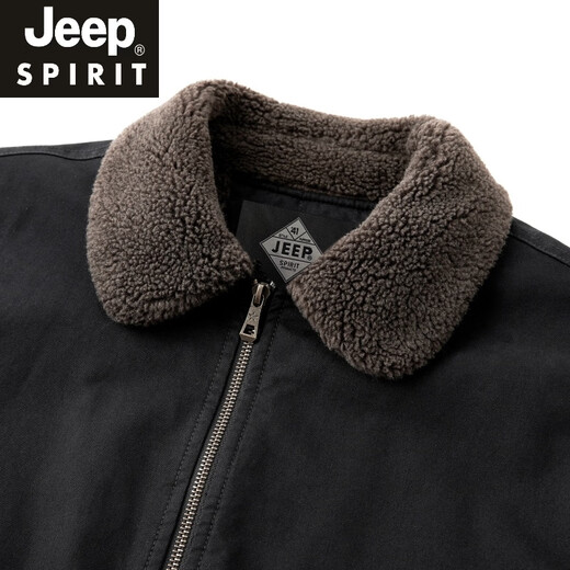JEEP SPIRIT velvet thickened jacket men's winter new middle-aged and elderly dad's cotton coat lamb velvet casual sports jacket new product black 3XL