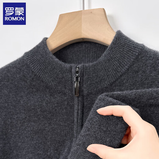 ROMON pure wool sweater men's stand-up collar zipper cardigan autumn and winter thick warm knitted wool sweater jacket for young and middle-aged men 3302 black 2XL /180 recommended 150-170Jin Jin equals 0.5 kg