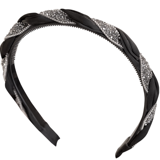 Pretty three-year-old girl with rhinestone twist twist headband, simple and fashionable black headband, versatile thin edge, face-showing small hair bundle, hair accessory, black rhinestone twist headband