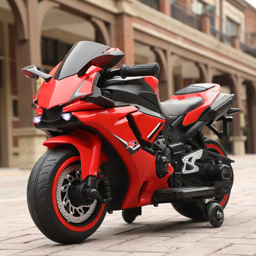 Qidong children's electric motorcycle 2-3-6-8 years old can sit on a boy and girl baby toy car large birthday gift painted red 12V electric hand-screwed throttle light wheel bluetooth