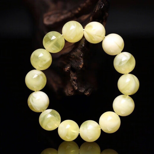 Shi Yuji, with national inspection certificate, natural amber beeswax bracelet, Russian material full of honey, white nectar round bead bracelet for men and women, white nectar 16mm (standard men's style)