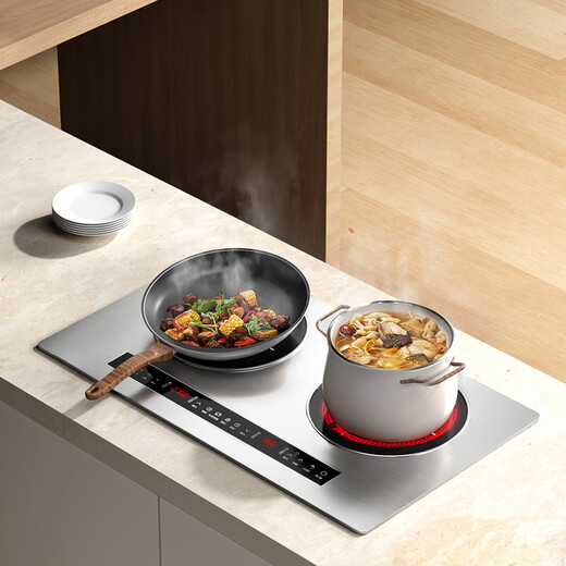 Entusiasta buena esposa Acero inoxidable 4400W Alta potencia Feroz Cocina de inducción plana de doble cabezal Estufa de cerámica eléctrica Freír en el hogar Escritorio Estufa integrada integrada Interacción inteligente persona-computadora Ahorro de energía Paquete de acero inoxidable - Izquierda Plana Electromagnética 3500W Derecha Plana Eléctrica Cerámica 3500W Somatosensorial inteligente (Control mutuo 4400W)