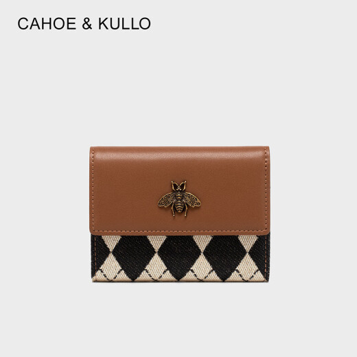 CAHOE KULLO官网钱包女短款2025新款时尚女士小卡包手拿包女钱夹多卡位零钱包 菱格咖棕-小众ck女包生日礼物送闺蜜 夏季实用走心高级感送长辈