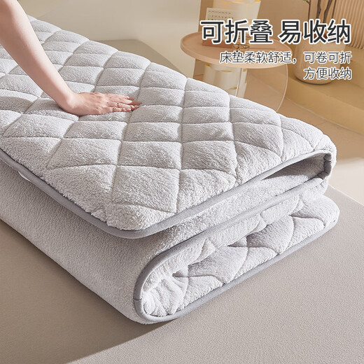 Yalu Free and Easy Mattress Mattress Non-slip Foldable 1.8x2m Autumn and Winter Warm Milk Velvet Style Soft Mattress Winter Thickened Double-sided Plush Mattress 180x200cm - Elegant Gray