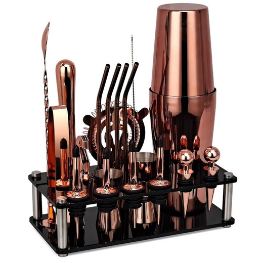 Acrylic set combination cocktail shaker bar stirring tool 20-piece set hand-cranked Boston shaker piano black Boston (750ML/600ML)