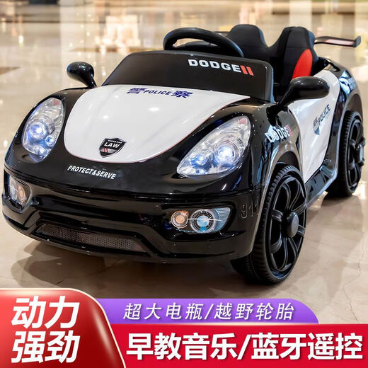 Babypure shine children's electric car baby police car stroller four-wheel four-wheel drive car for men and women with remote control toy car that can sit on people luxury equipped with dual drive black + remote control swing + Bluetooth 12v