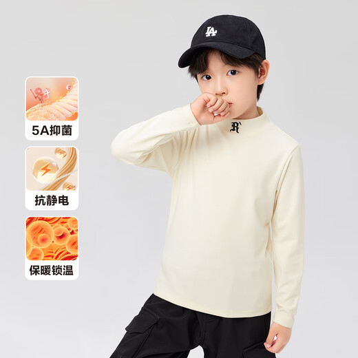 Zuoxi Boys Half Turtle Collar Children's Bottoming Shirt 2025 New Boys Winter Wear Long Sleeve T-Shirt Off-White 160