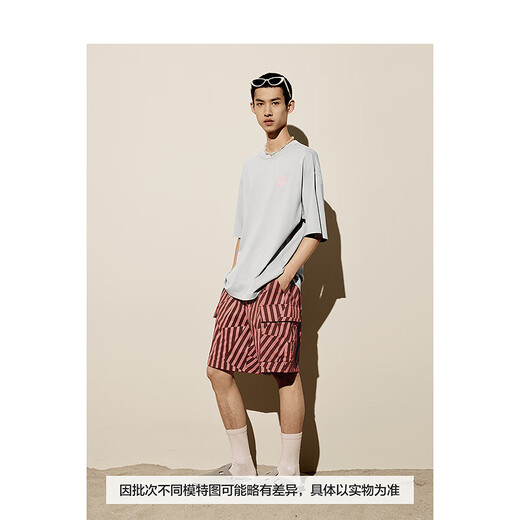 太平鸟男装【商场同款】 潮流休闲美式背后印花短袖T恤B2CNE2603 灰色1（阔型） 2XL