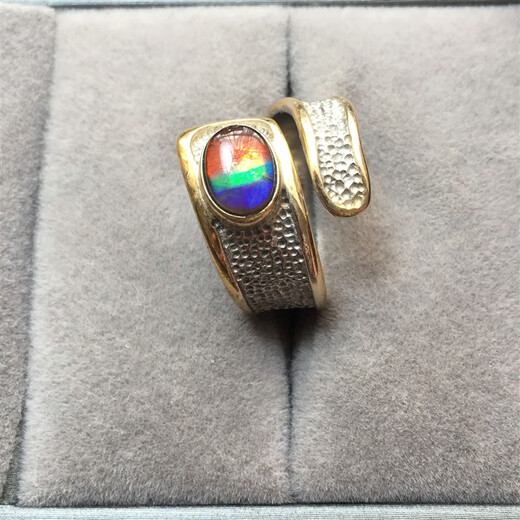 Ancient Canadian new other/other natural crystal/semi-precious stone gold ring ammolite stone ring