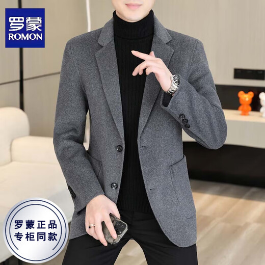 Romon double-sided woolen coat men's youth business casual woolen woolen coat men's autumn and winter high-end woolen suit men DY3302 khaki herringbone L recommended 120-135Jin Jin equals 0.5 kg