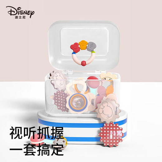 Disney (Disney) Teether and rattle gift box for infants of 1 month old, anti-eating, oral chewing gum, soothing baby teether, rattle and rattle, 10-piece gift box