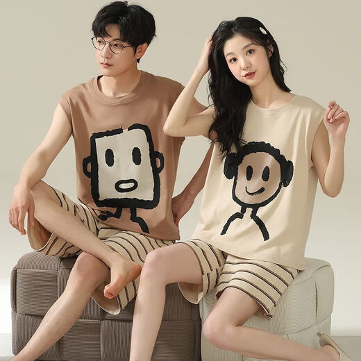 Palando Pure Cotton Pare Pajama Summer Women's Women's 2024 Новый жилет без рукавов Мужчины и женская летняя домашняя одежда набор домашней одежды A723