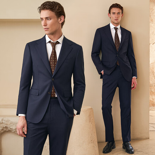 Guillaume de Mons Machine washable Contains mulberry silk suit Commuting groom business formal casual wool men's suit Prussian blue top + trousers 48