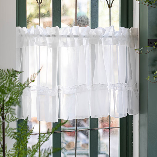 Xiong Jiujiu small window chiffon gauze bay window curtain white gauze curtain short curtain bedroom study partition cabinet curtain short block curtain white chiffon lace short curtain tile 200cm wide * 70 high