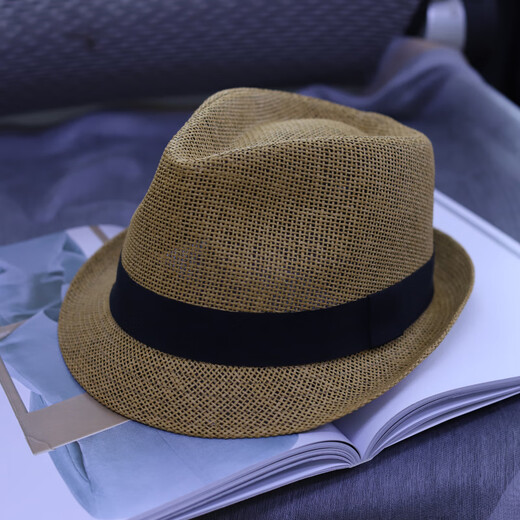 Tochino Japanese Gentleman Hat Male Siren Hat Large Head Circumference Large Size Sun Shade Panama Small Top Hat Straw Hat Women Summer Khaki Regular M Size 55-57.5CM