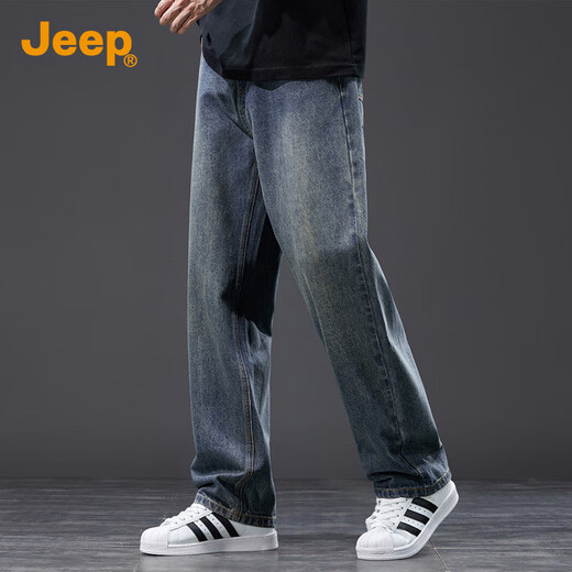 Jeep (JEEP) high-end retro men's jeans for men 2025 autumn and winter new loose straight trend brand casual wide-leg long pants for men