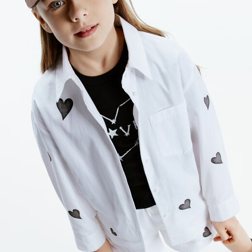 Little MO&Co. Children's clothing autumn new style girls pure cotton love long-sleeved shirt shirt KBD3SHT003 white 140 140/68
