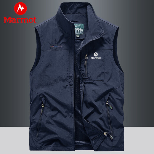 Marmot Vest Men's Vest Jacket Spring, Autumn and Winter Outdoor Mountaineering and Fishing Multi-Pocket Workwear Vest Dark Blue M