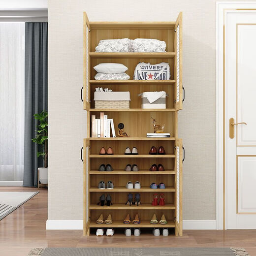 Qu Bainian customized entry door shoe cabinet, entrance cabinet, ultra-thin home balcony shoe cabinet, solid wood shutter door shoe cabinet, light walnut low cabinet with 2 doors, master comes to install