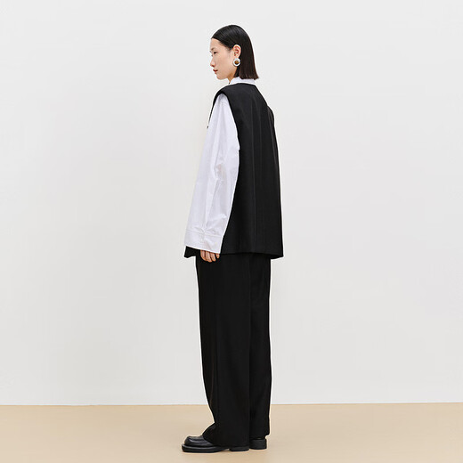 AUM (AUM) easy suit AUM 2025 spring new wool suit vest top black wide-leg pants black wide-leg trousers S