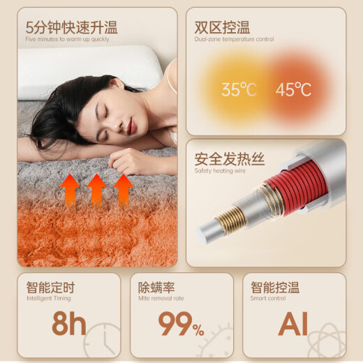Aibeis Electric Blanket Double Dual Control Home Automatic Power Off Temperature Adjustable Electric Mattress Double Bed Electric Heating Blanket 1.8m x 2m Thickened Plush 1.8*1.5m [Temperature Adjustment Timing]
