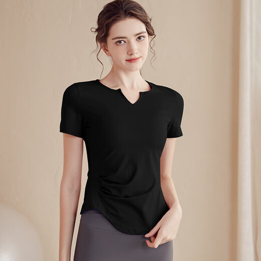 LULUUVTTOH yoga wear short-sleeved T-shirt for women slim sports summer running quick-drying breathable Pilates training fitness top for women forest green (excluding chest pad) XL recommended 115-130Jin Jin equals 0.5 kg