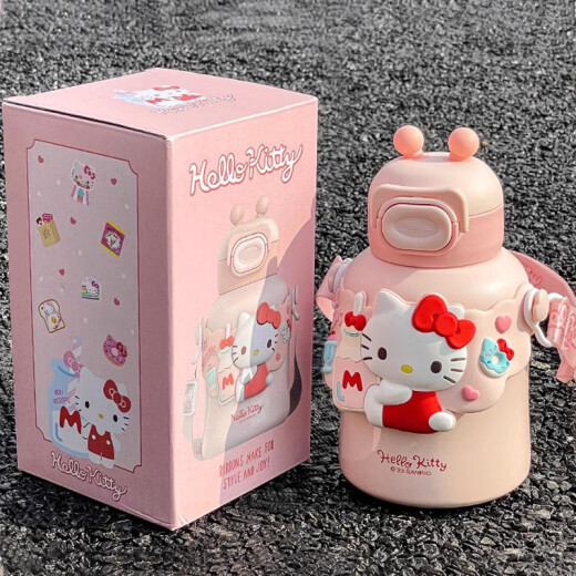 Zhenxin Zojirushi children's thermos cup 316 high-looking women's large-capacity cute straw water cup male and female student water cup Hello Kitty 480ml + 3D stickers random 4 pieces