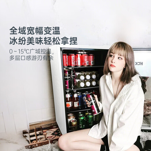 HCK Husky Ice Bar Home Island Semi-embedded Refrigerator Beverage Cabinet First Class Energy Efficiency Energy Saving Slim Glass Door Small Hotel Computer Room Ice Bar SC-98CTB White 88L
