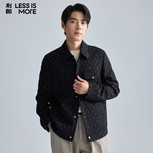 利郎轻时尚男装【云朵系列】毛呢大衣男短款轻柔内里充绒满印羊毛外套 黑绿 XL (175)