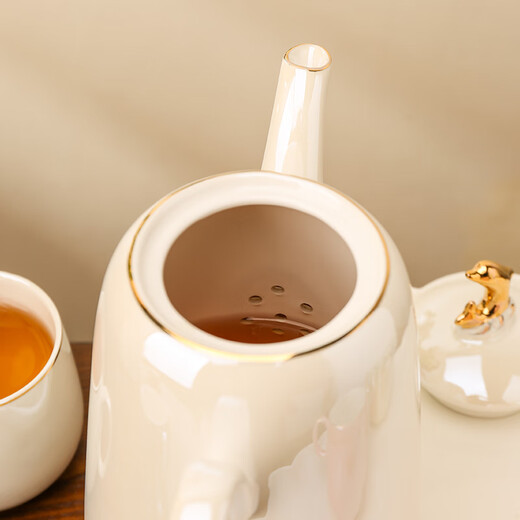 Meidao rotating water set complete set of ceramic afternoon tea tea set large capacity teapot high temperature resistant drinking cup tea cup mixed color pearl-white pot-rotating water set-gift box