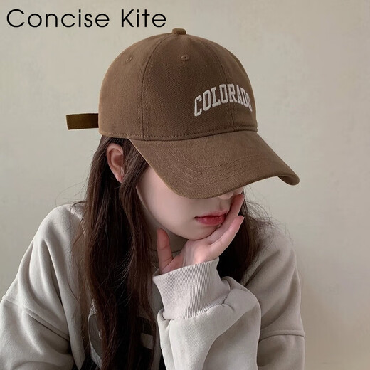 CONCISE KITE hat women's and men's baseball cap sun protection large head circumference sunshade peaked cap outdoor sports spring and autumn versatile embroidery Korean version CK-brown M hat circumference adjustable (54-58cm)