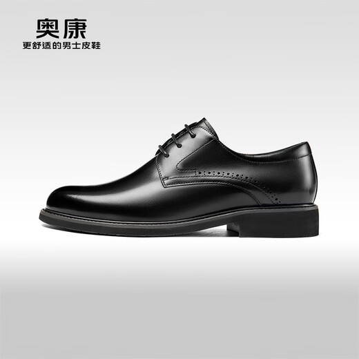 Aokang Men's Shoes Spring and Autumn Business Formal Leather Shoes Derby Commuting Work Leather Shoes Wedding Shoes Black Size 39