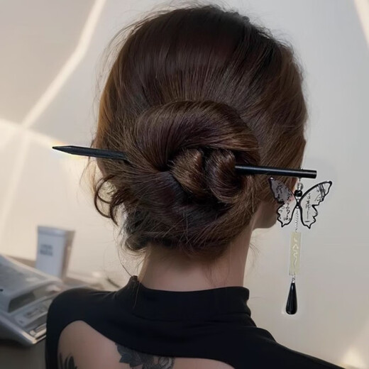 Butterfly tassel hairpin, new Chinese style wooden hairpin, ancient style hairpin, Hanfu headdress, simple and high-end hairpin cheongsam, safe buckle