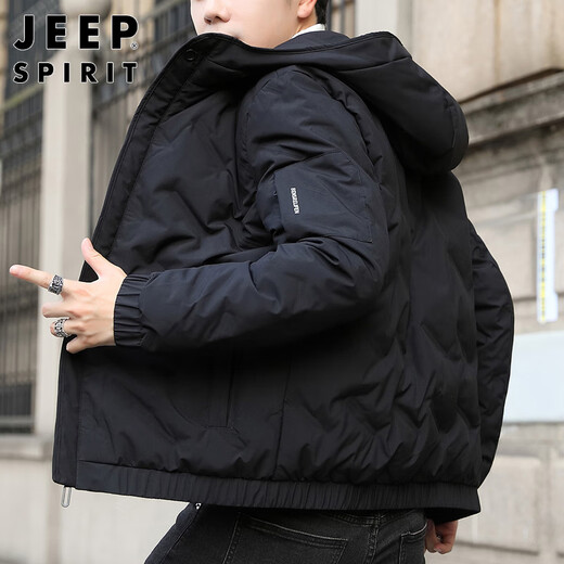 JEEP SPIRIT Jeep Down Jacket Men's Short Autumn and Winter Men's Down Jacket Warm White Duck Down Jacket Men's Black 2XL