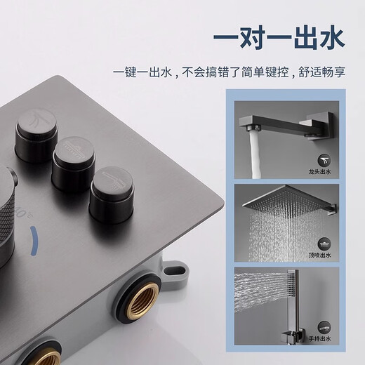 Hansgrohe all-copper concealed wall-mounted constant temperature shower set shower booster built-in hidden wall outlet hidden pre-buried gun gray three-function thermostatic 12-inch shower