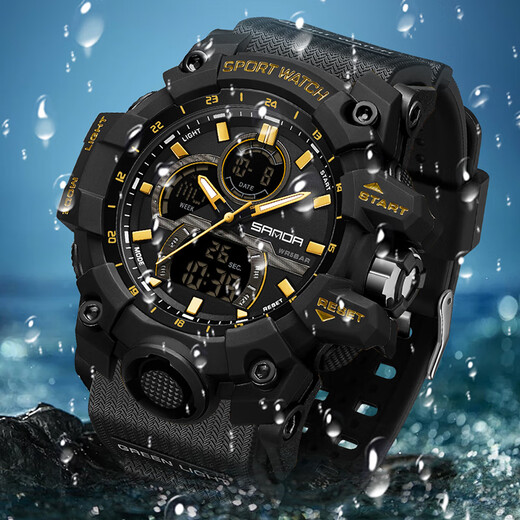 Lu Shizhe Uhr Herren, großes Zifferblatt, Student, Jugend, multifunktional, vielseitig, leuchtend, wasserdicht, elektronische Studentenuhr für Mittelschüler, 6198, Weiß, Blau