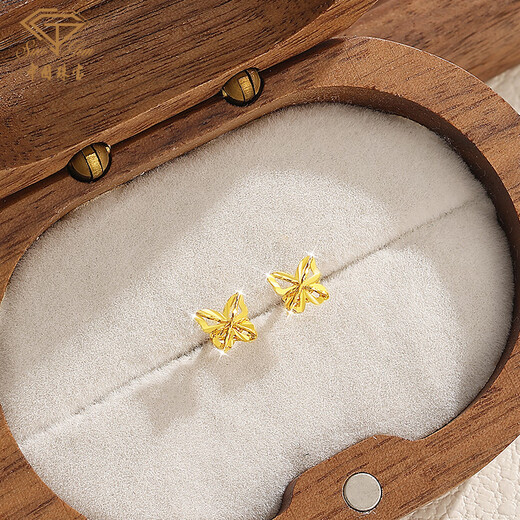 Chinese jewelry gold earrings filigree butterfly earrings solid gold 999 earrings for mom 38 Women's Day gift for girlfriend 0.58g