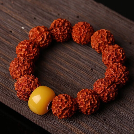 Fat Donglai same style beeswax single bead fidelity amber pier button wheel bead abacus bead loose bead round bead DIY text chicken oil yellow 10mm